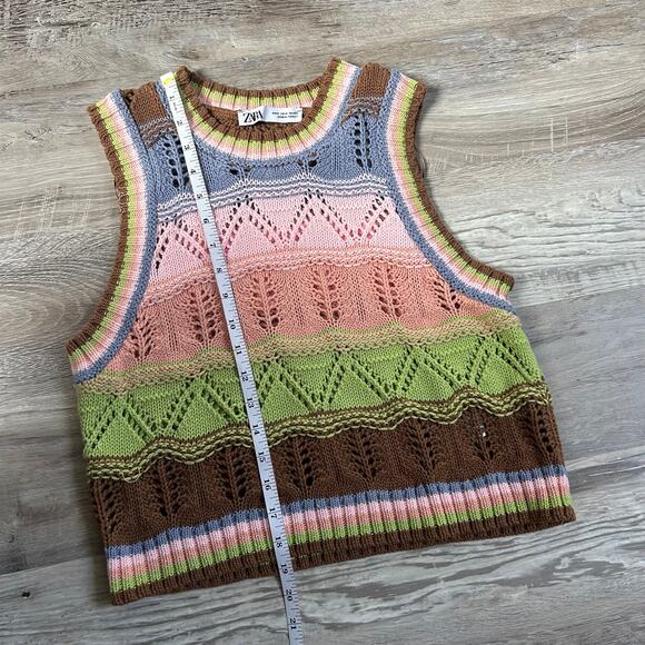 Zara Knit Sweater Vest Multicolor Cotton Retro Stripe Indie Sleaze Y2K Small - Picture 6 of 6